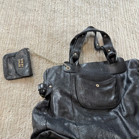 Vintage See by Chloe Funny Love Black Leather Shoulder Bag with Flaw - Picture 5 of 16